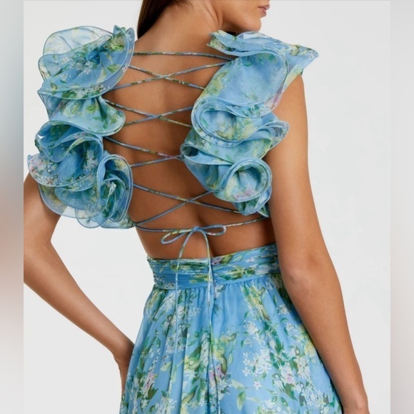 Mac Duggal Ruffle Tiered Floral Cut-Out Chiffon Gown, Size 12 (v) - Picture 3 of 16